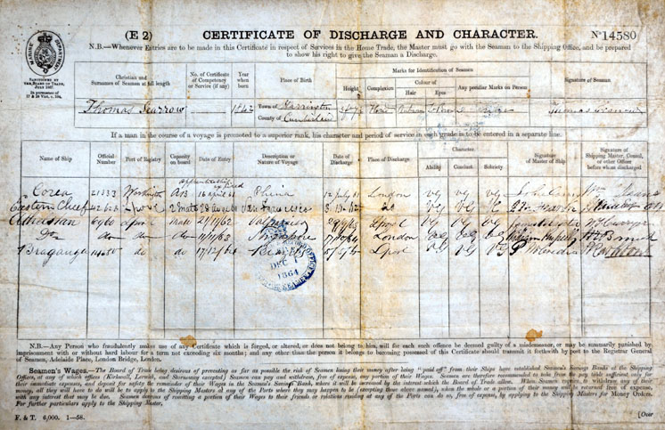Thomas Scarrow's Certificate of Discharge and Character 1861-1864